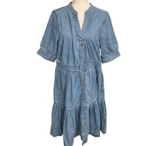 ON 34TH Dress Womens 1X Blue Denim Boho Coastal Grandma Prairie Western Midi